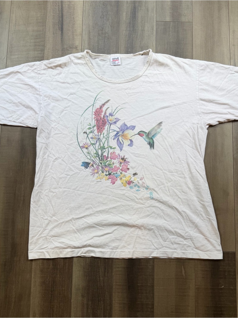 Vintage Anvil Habitat Sunflower Hummingbird Graphic T-Shirt Women XL Made in USA